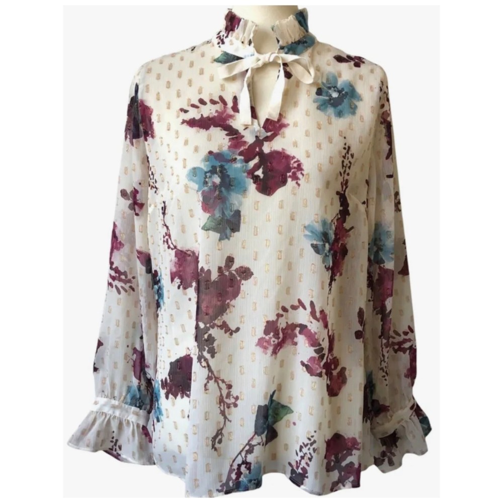 SOFT SURROUNDINGS Floral Ruffle Bohemian Sheer Blouse